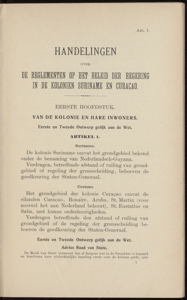 Handelingen over de reglementen op het beleid der regeering in de koloniën Suriname en Curaçao - 