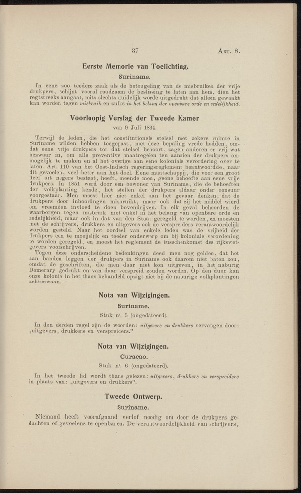 Handelingen over de reglementen op het beleid der regeering in de koloniën Suriname en Curaçao - 