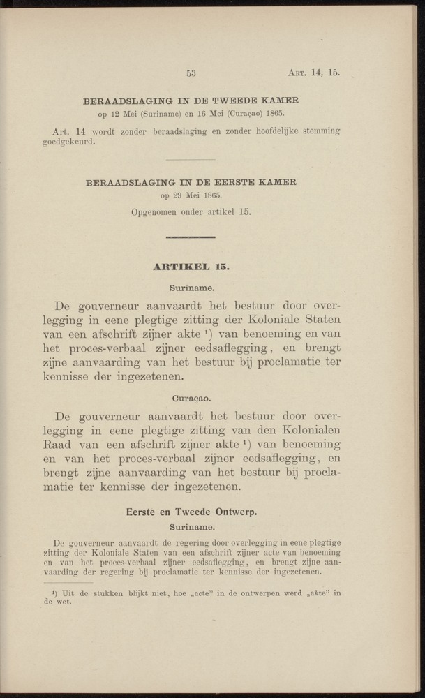 Handelingen over de reglementen op het beleid der regeering in de koloniën Suriname en Curaçao - 