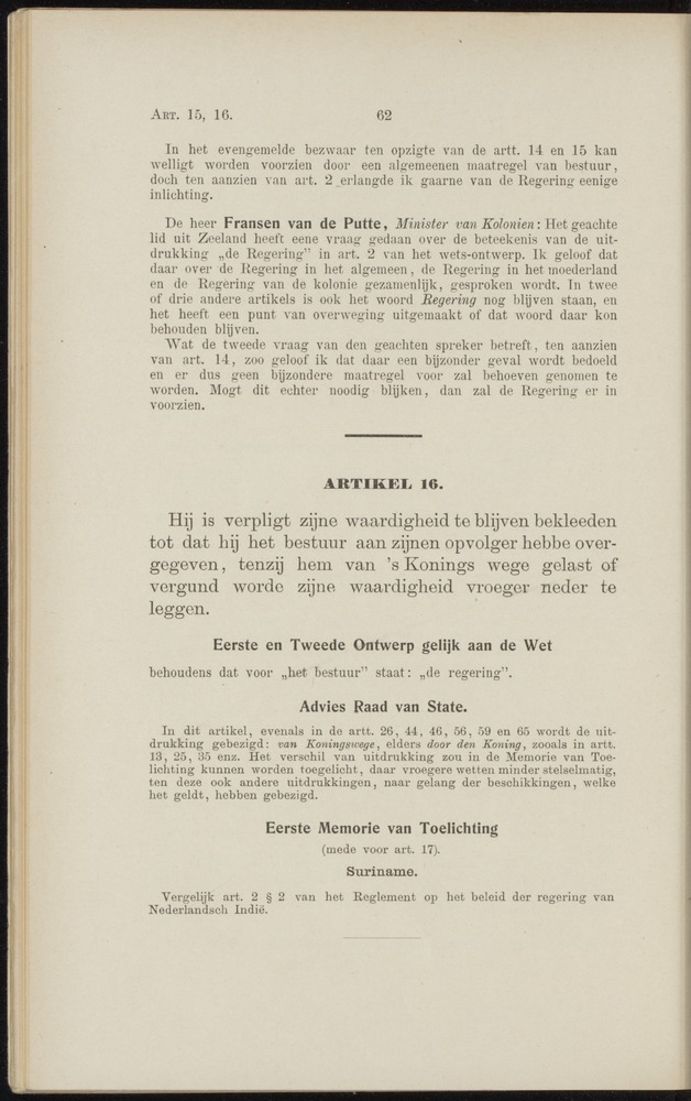Handelingen over de reglementen op het beleid der regeering in de koloniën Suriname en Curaçao - 