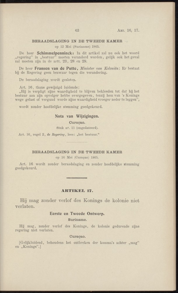Handelingen over de reglementen op het beleid der regeering in de koloniën Suriname en Curaçao - 