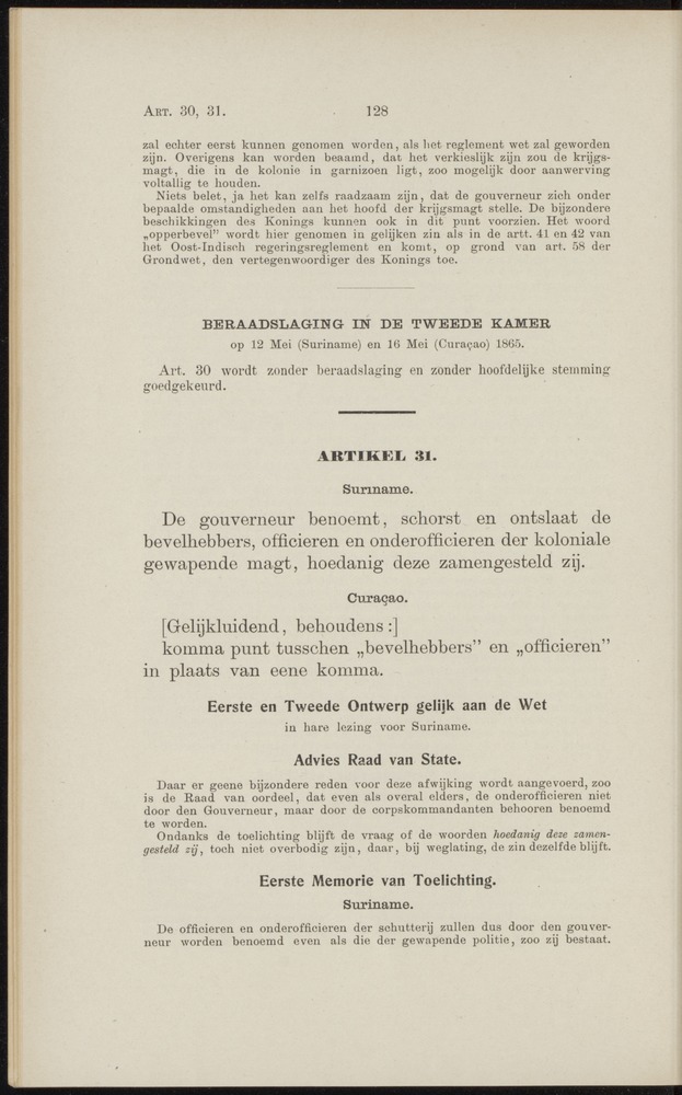 Handelingen over de reglementen op het beleid der regeering in de koloniën Suriname en Curaçao - 