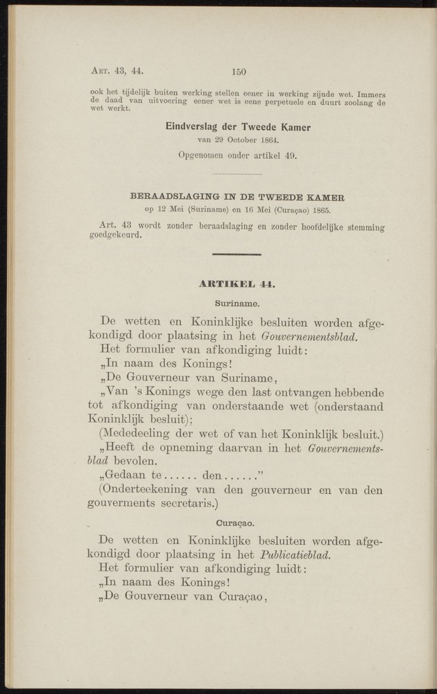Handelingen over de reglementen op het beleid der regeering in de koloniën Suriname en Curaçao - 