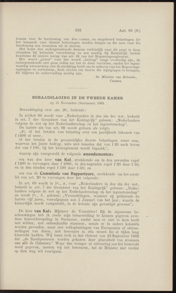 Handelingen over de reglementen op het beleid der regeering in de koloniën Suriname en Curaçao - 