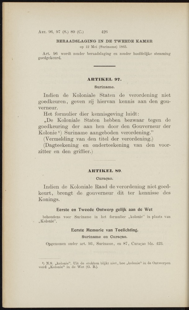 Handelingen over de reglementen op het beleid der regeering in de koloniën Suriname en Curaçao - 