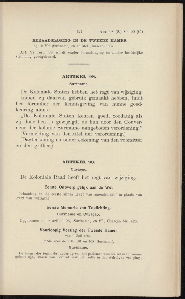 Handelingen over de reglementen op het beleid der regeering in de koloniën Suriname en Curaçao - 