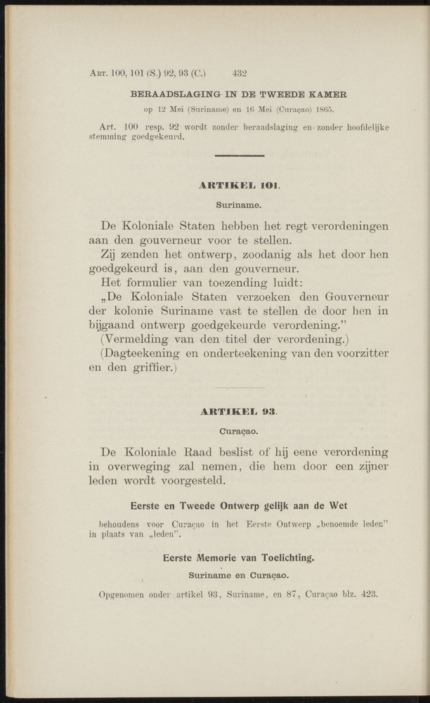 Handelingen over de reglementen op het beleid der regeering in de koloniën Suriname en Curaçao - 