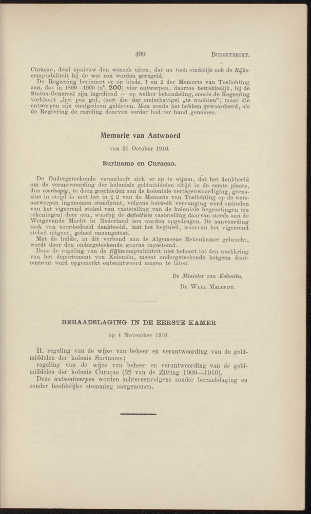 Handelingen over de reglementen op het beleid der regeering in de koloniën Suriname en Curaçao - 