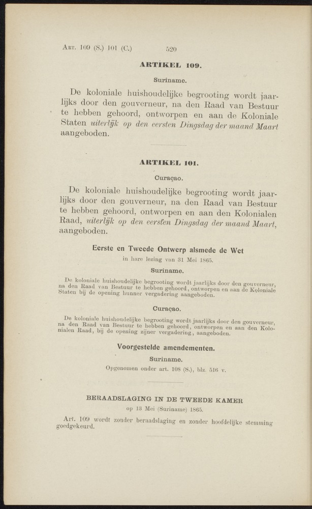 Handelingen over de reglementen op het beleid der regeering in de koloniën Suriname en Curaçao - 