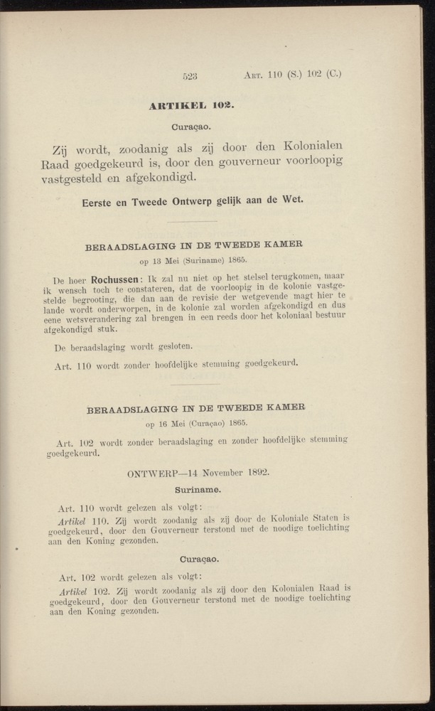 Handelingen over de reglementen op het beleid der regeering in de koloniën Suriname en Curaçao - 