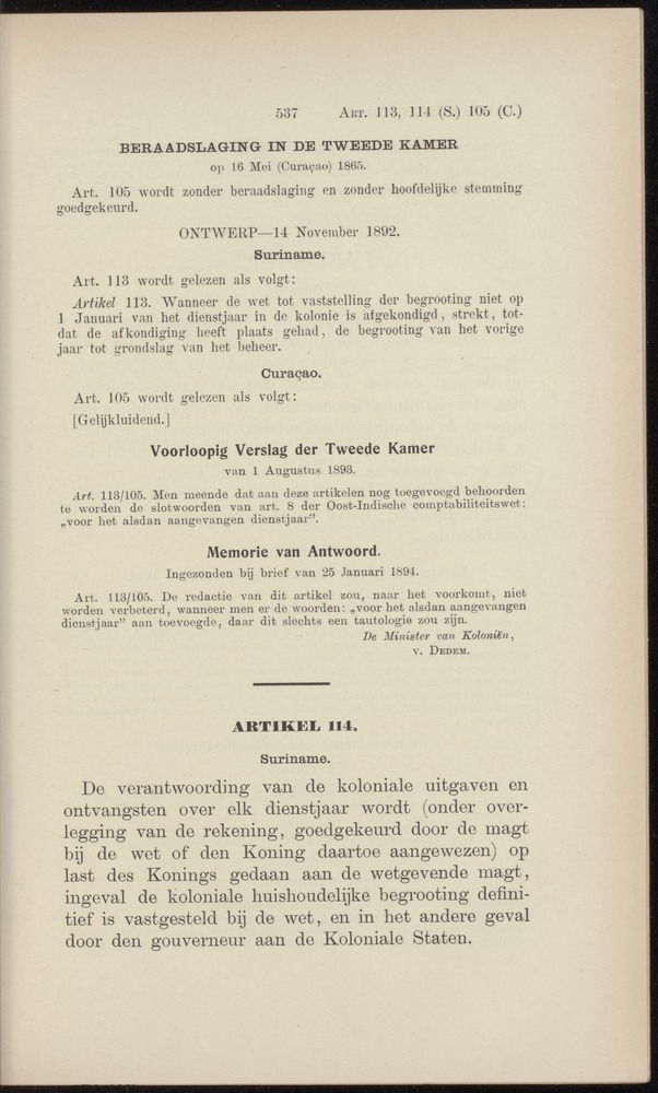 Handelingen over de reglementen op het beleid der regeering in de koloniën Suriname en Curaçao - 