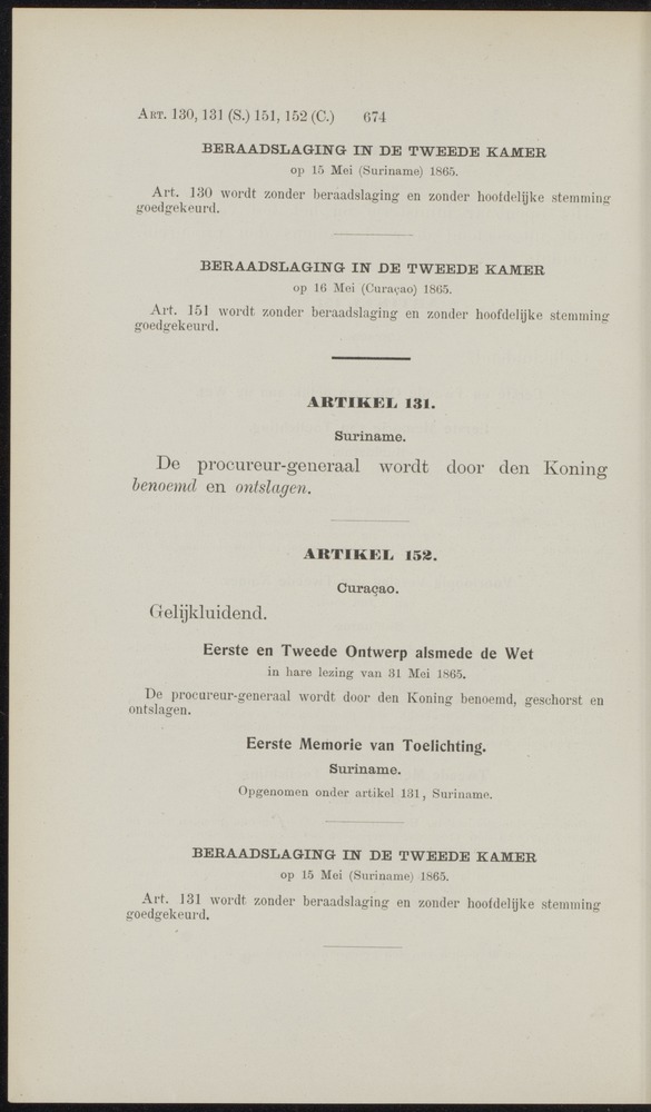 Handelingen over de reglementen op het beleid der regeering in de koloniën Suriname en Curaçao - 