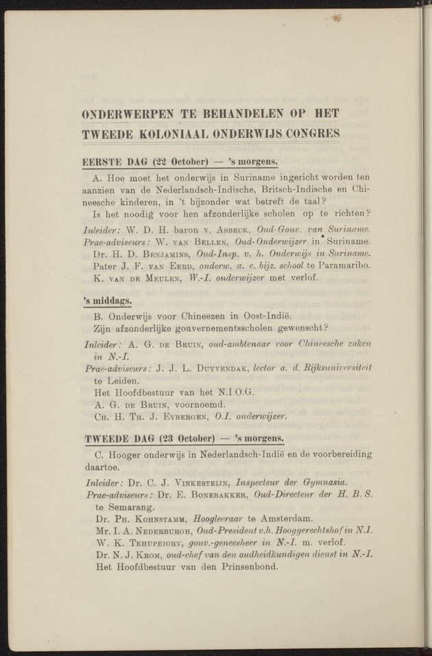 Prae-adviezen van het tweede koloniaal onderwijscongres, te houden te 's-Gravenhage op Woensdag 22, Donderdag 23 en Vrijdag 24 October 1919 .. - 