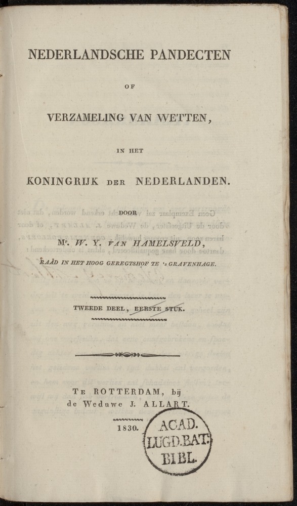 Nederlandsche pandecten, of Verzameling van wetten in het Koningrijk der Nederlanden / door W.Y. van Hamelsveld - 