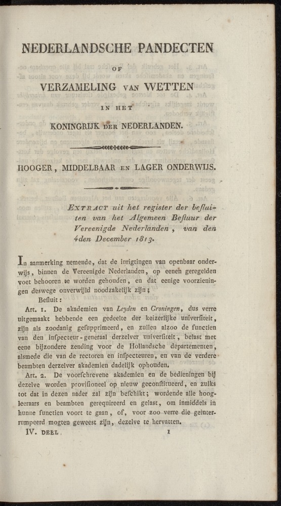Nederlandsche pandecten, of Verzameling van wetten in het Koningrijk der Nederlanden / door W.Y. van Hamelsveld - 