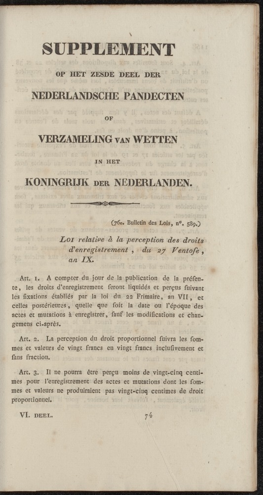 Nederlandsche pandecten, of Verzameling van wetten in het Koningrijk der Nederlanden / door W.Y. van Hamelsveld - 