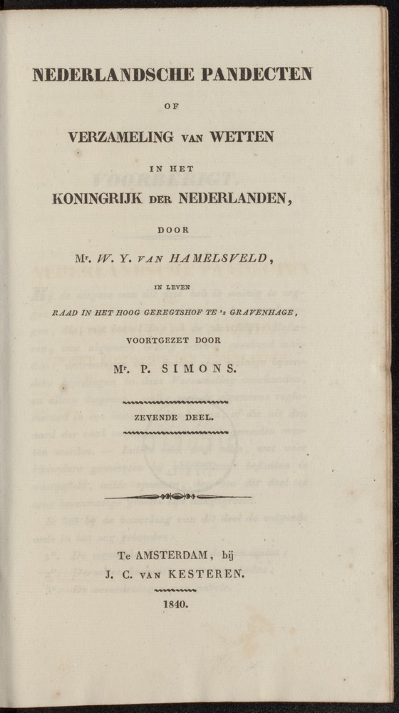 Nederlandsche pandecten, of Verzameling van wetten in het Koningrijk der Nederlanden / door W.Y. van Hamelsveld - 