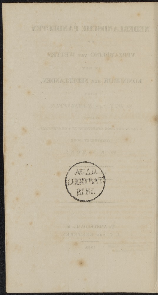 Nederlandsche pandecten, of Verzameling van wetten in het Koningrijk der Nederlanden / door W.Y. van Hamelsveld - 