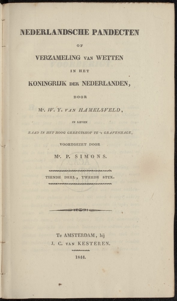 Nederlandsche pandecten, of Verzameling van wetten in het Koningrijk der Nederlanden / door W.Y. van Hamelsveld - 