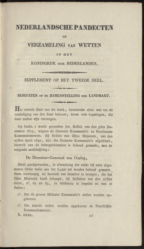 Nederlandsche pandecten, of Verzameling van wetten in het Koningrijk der Nederlanden / door W.Y. van Hamelsveld - 