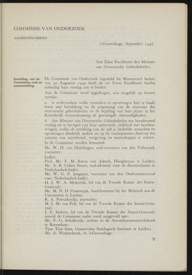 Verslag van de commissie van onderzoek naar de opvattingen in Nederland omtrent de plaats van de overzeesche gebiedsdeelen in het koninkrijk : ingesteld bij ministerieel besluit van 30 augustus 1945 / [voorzitter: W.H. van Helsdingen] - 