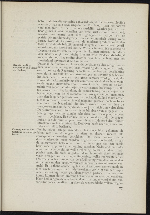 Verslag van de commissie van onderzoek naar de opvattingen in Nederland omtrent de plaats van de overzeesche gebiedsdeelen in het koninkrijk : ingesteld bij ministerieel besluit van 30 augustus 1945 / [voorzitter: W.H. van Helsdingen] - 
