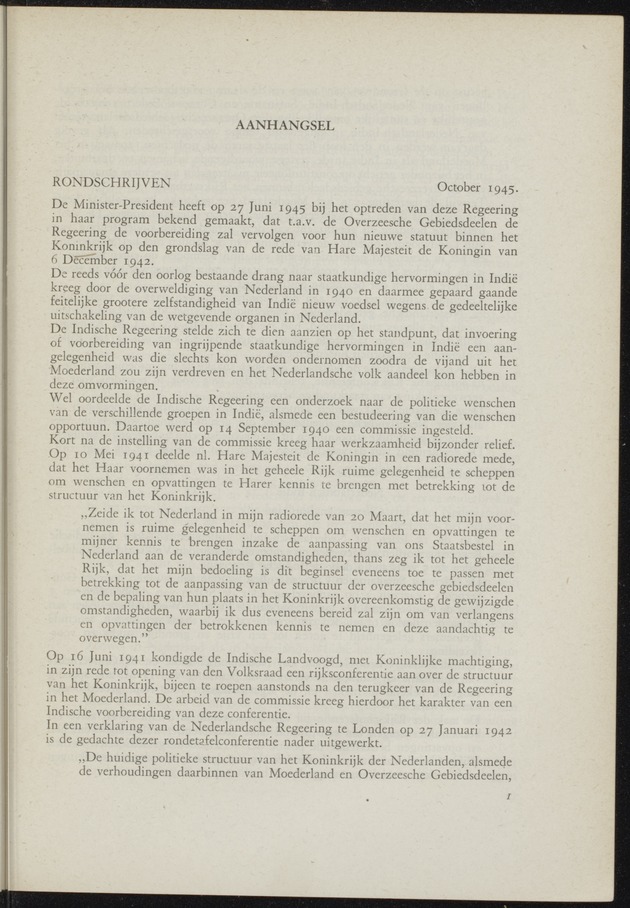 Verslag van de commissie van onderzoek naar de opvattingen in Nederland omtrent de plaats van de overzeesche gebiedsdeelen in het koninkrijk : ingesteld bij ministerieel besluit van 30 augustus 1945 / [voorzitter: W.H. van Helsdingen] - 