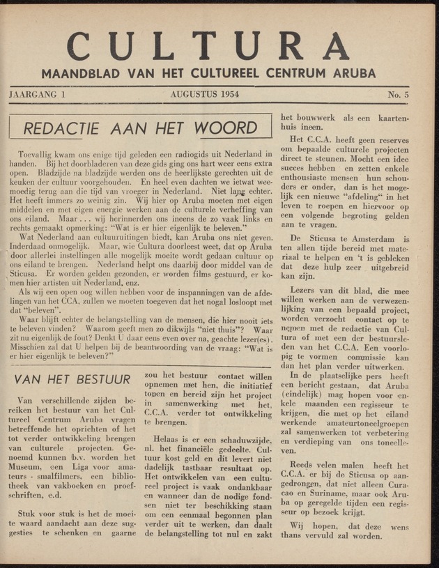 Cultura : maandblad van het Cultureel Centrum Aruba - 