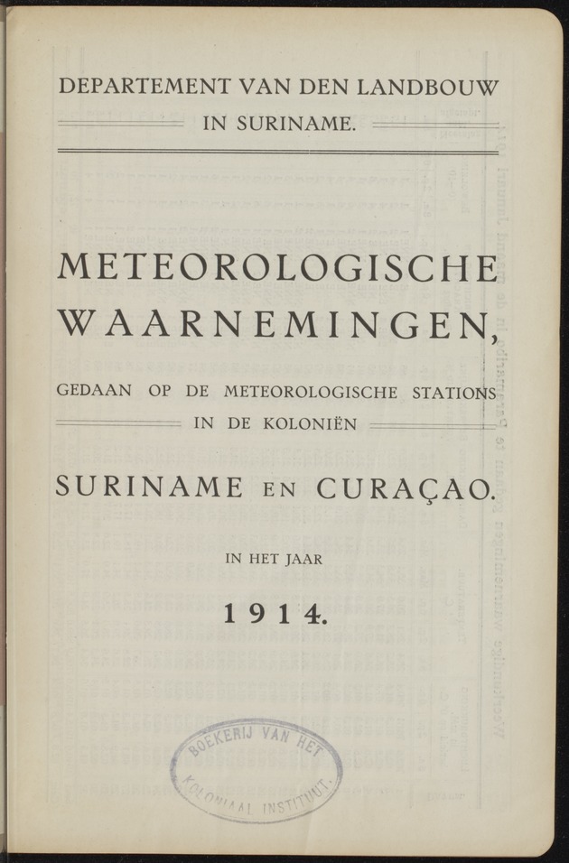Overzicht der meteorologische waarnemingen verricht op de meteorologische stations in Nederlandsch West-Indië = Summary of the meteorological observations made at the meteorological stations in the Netherlands West Indies / Royal Dutch Meteorological Institute - 