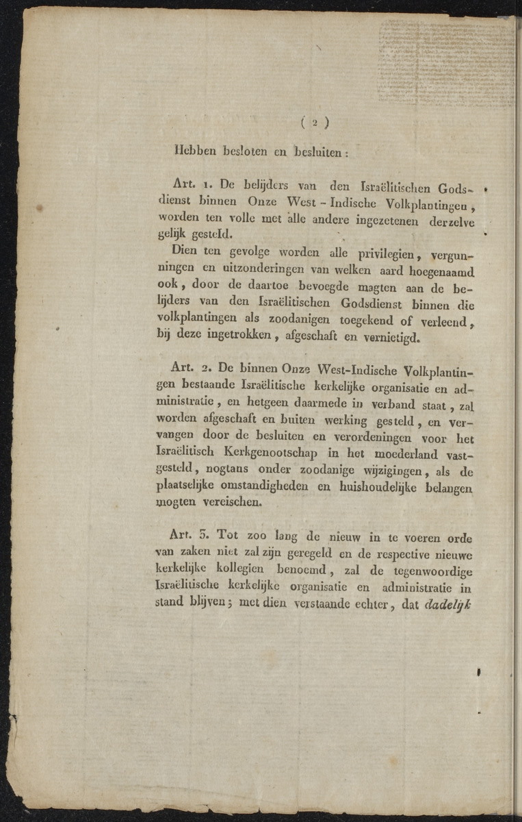 Besluit, houdende organisatie van het Israelisch kerkbestuur in de West-Indische volksplantingen - 