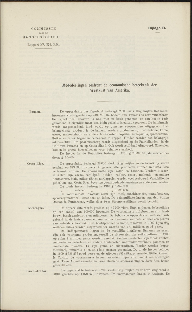 Rapport betreffende de gevolgen der opening van het Panama-kanaal voor Nederland en koloniën (1912) - 