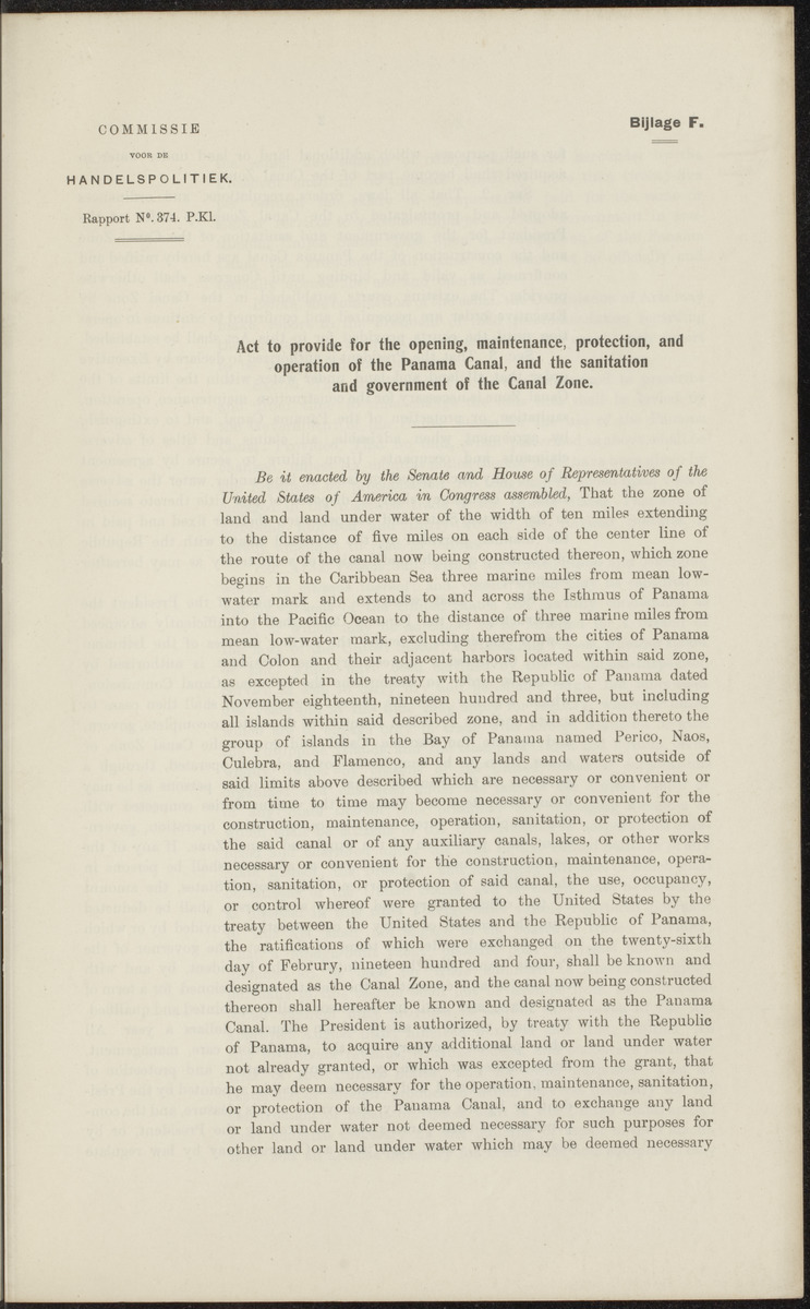 Rapport betreffende de gevolgen der opening van het Panama-kanaal voor Nederland en koloniën (1912) - 
