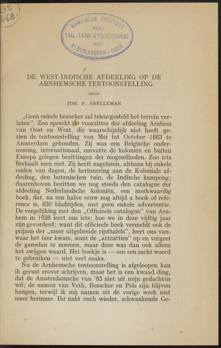 De West-Indische afdeeling op de Arnhemsche Tentoonstelling - 