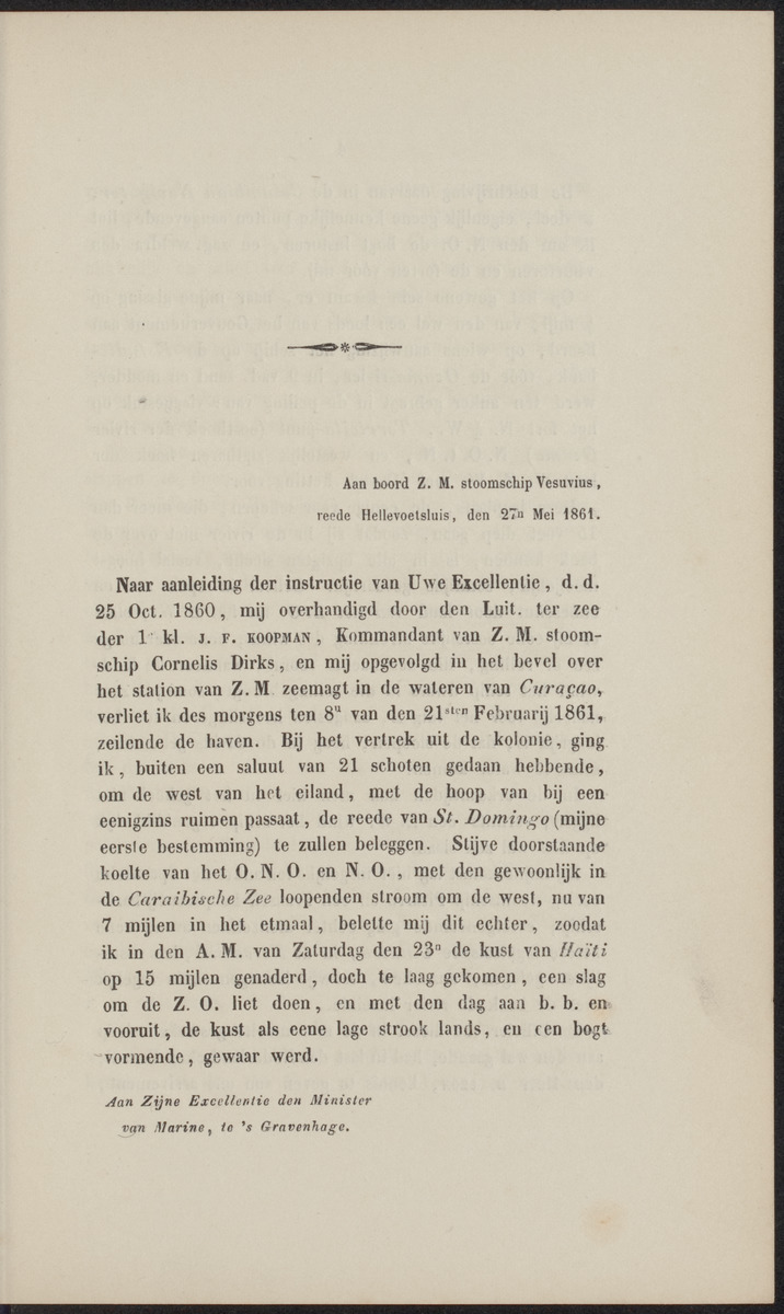 Rapport der reis van Z.M. Stoomschip Vesuvius, van Curaçao naar Nederland, onder het aandoen van de havens St. Domingo, Kingstown en Havanna - 