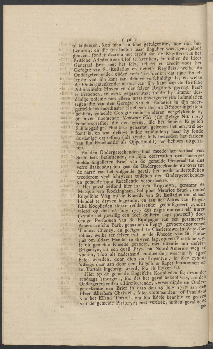 Deductie, ten opzichte van de klagten door het Hof van Engeland tegens hem ingebragt, als het geen geduurende zĳn commando op 't Eyland St. Eustatius is verrigt - 