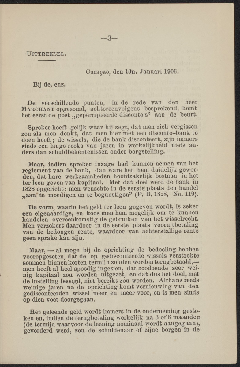 Memoire naar aanleiding van de critiek van het kamerlid Marchant op de regeling van de werkzaamheden der Directie van de Curaçaosche Bank en op haar beheer - 