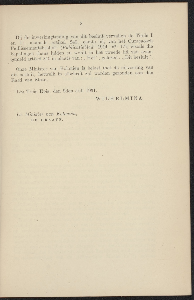 Vaststelling van het Curaçaosch Faillissementsbesluit 1931 - 