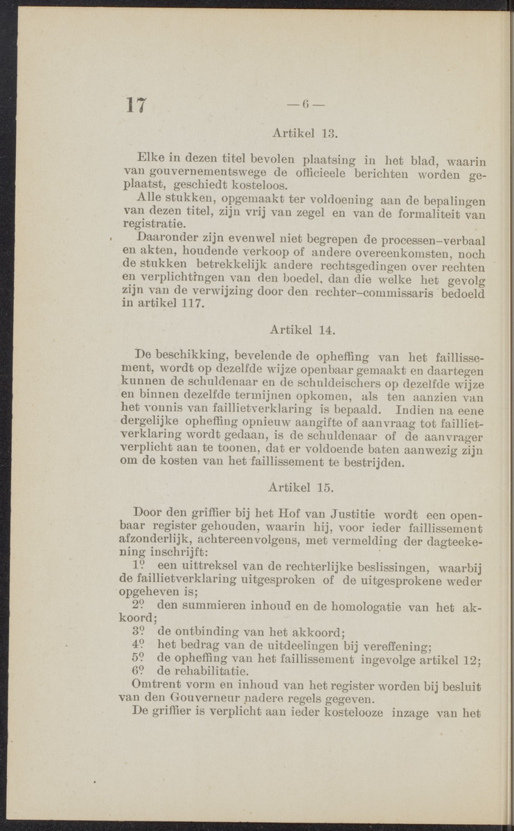 [Publicatie, waarbij afgekondigd wordt het Koninklijk besluit van den 16n. Mei 1914, no. 13, tot vaststelling van eene regeling van het faillissement en de surséance van betaling voor de kolonie Curaçao] - 