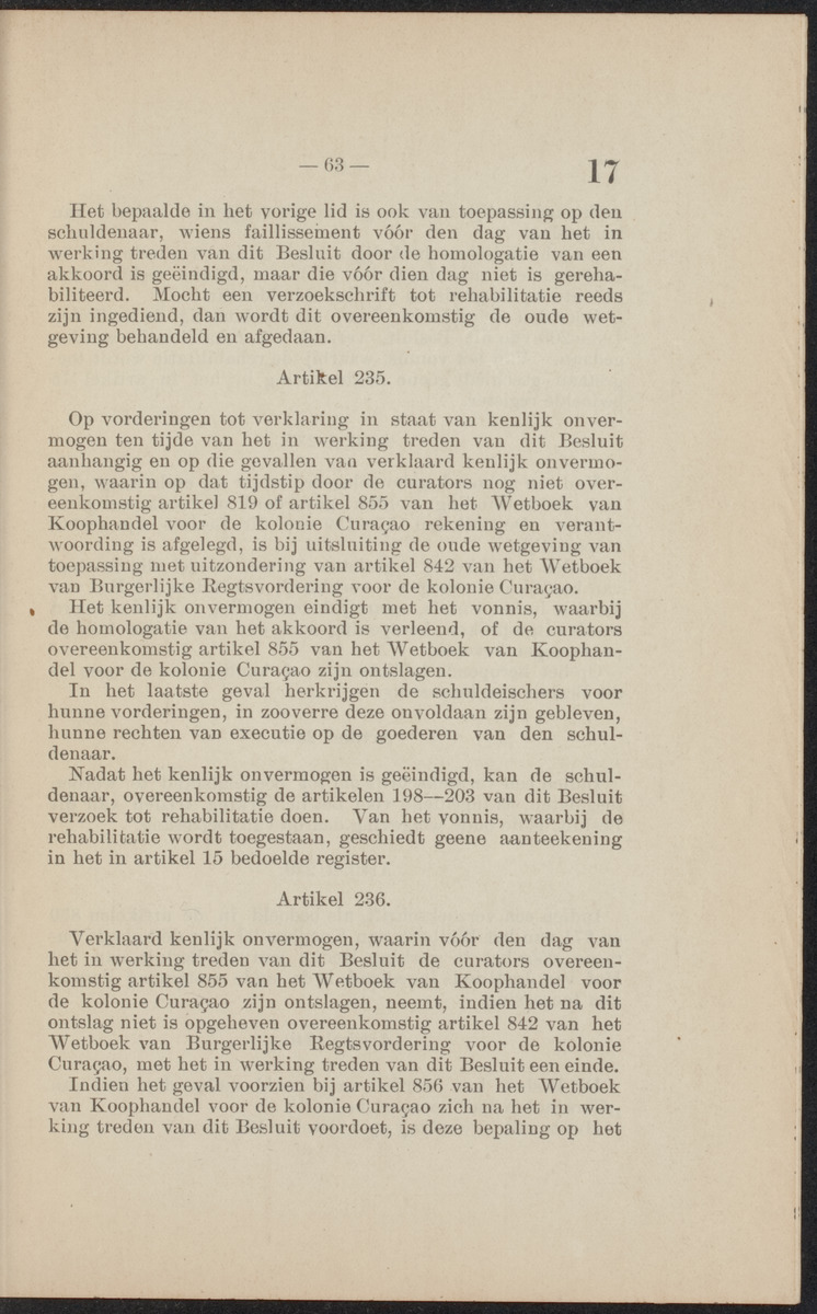 [Publicatie, waarbij afgekondigd wordt het Koninklijk besluit van den 16n. Mei 1914, no. 13, tot vaststelling van eene regeling van het faillissement en de surséance van betaling voor de kolonie Curaçao] - 