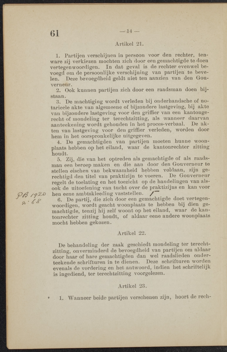 [Publicatie van den 30sten September 1918, waarbij wordt afgekondigd het Koninklijk besluit van 6 Juli 1918, no. 72, houdende wijziging van de rechterlijke macht en van de rechtspleging in burgerlijke en strafzaken in de kolonie Curaçao] - 