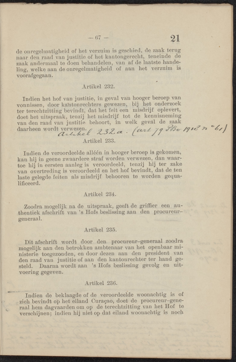 [Publicatie, waarbij afgekondigd wordt het Koninklijk besluit van den 22n. Mei 1914, no. 83, tot vaststelling van een Wetboek van Strafvordering voor de kolonie Curaçao] - 