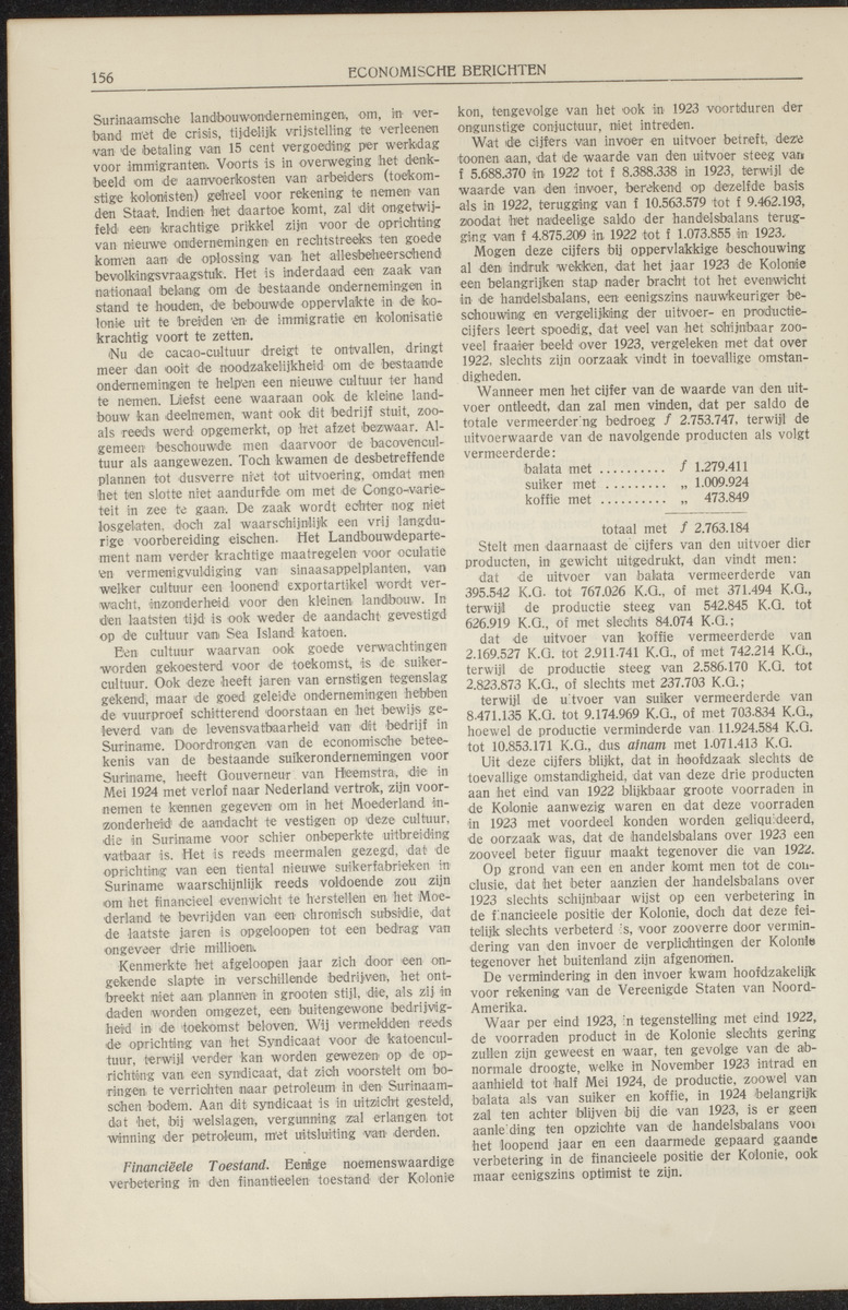 De economische toestand van Suriname in 1923. De oeconomische toestand van Curaçao in 1923 - 