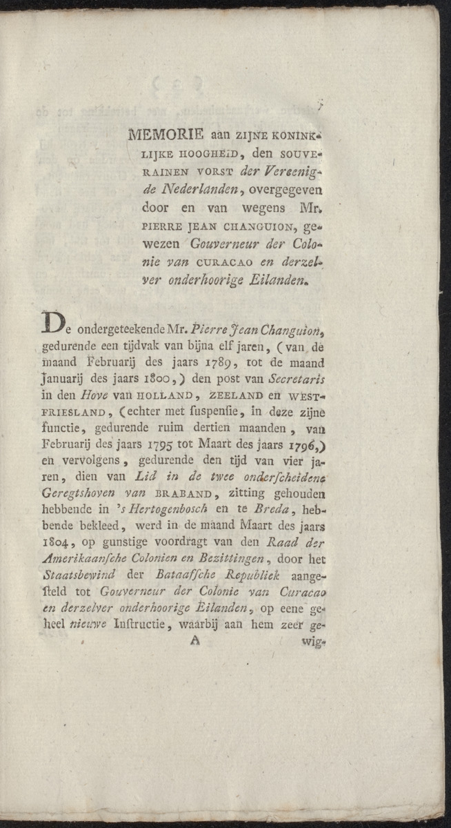 Memorie aan Zijne Koninklijke Hoogheid den souverainen vorst der Vereenigde Nederlanden, - 