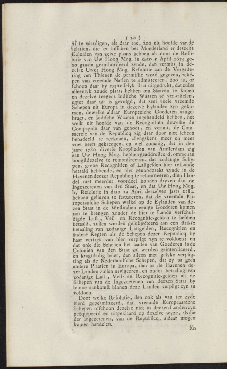 Extract uit het Register der Resolutien van de Hoog Mog. Heeren Staaten Generaal der Vereenigde Nederlanden - 