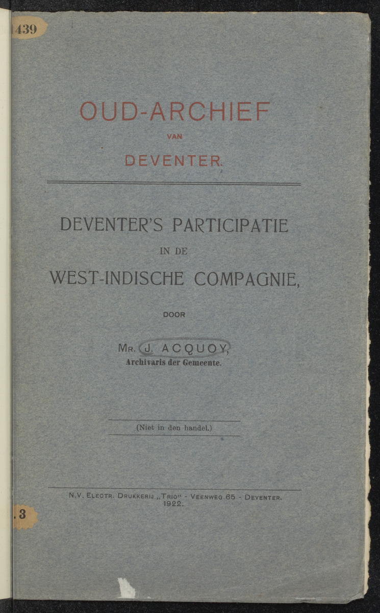 Deventer's participatie in de West-Indische Compagnie - 