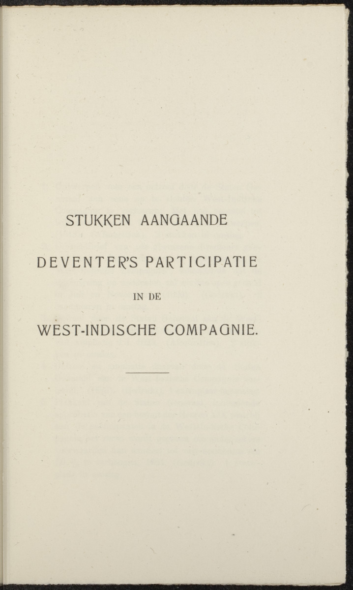 Deventer's participatie in de West-Indische Compagnie - 