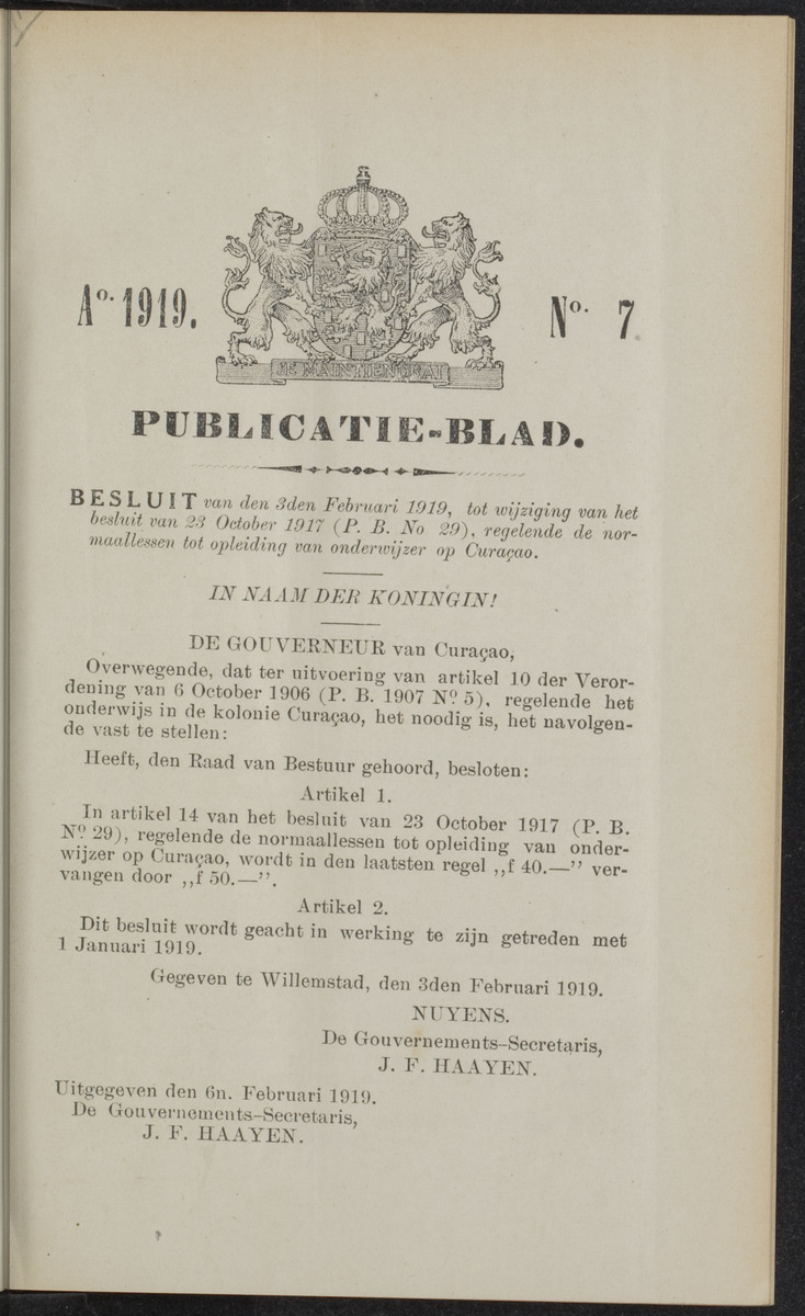 Publicatieblad van Curaçao en onderhoorigheden, behelzende de publicatien, notificatien, reglementen ... voor die bezittingen uitgevaardigd in de jaren .. - 