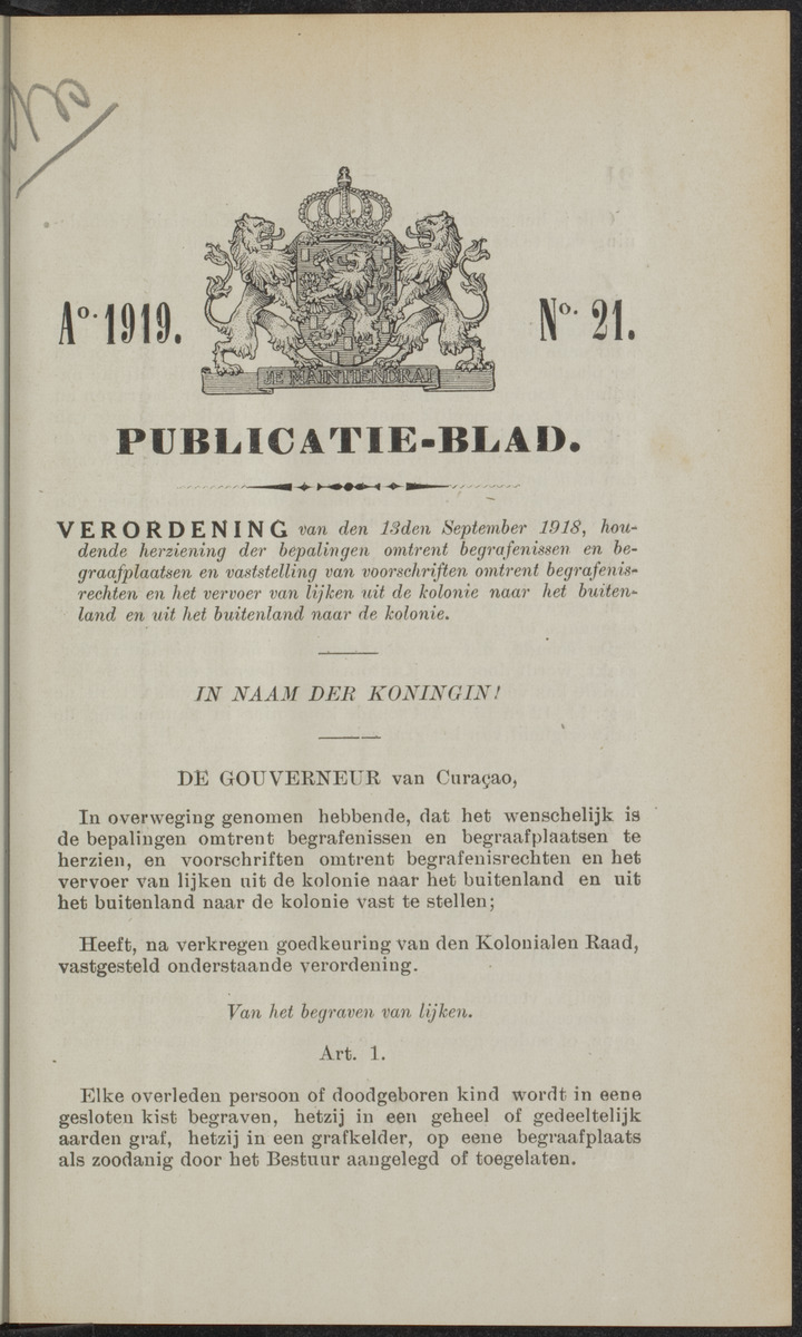 Publicatieblad van Curaçao en onderhoorigheden, behelzende de publicatien, notificatien, reglementen ... voor die bezittingen uitgevaardigd in de jaren .. - 