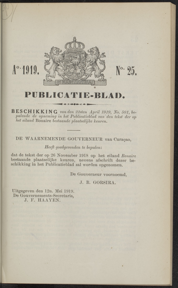 Publicatieblad van Curaçao en onderhoorigheden, behelzende de publicatien, notificatien, reglementen ... voor die bezittingen uitgevaardigd in de jaren .. - 