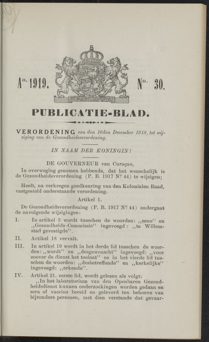 Publicatieblad van Curaçao en onderhoorigheden, behelzende de publicatien, notificatien, reglementen ... voor die bezittingen uitgevaardigd in de jaren .. - 